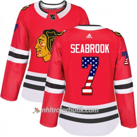 Dame Ishockey Chicago Blackhawks Tröja Brent Seabrook 7 Adidas 2017-2018 Röd USA Flag Fashion Authentic